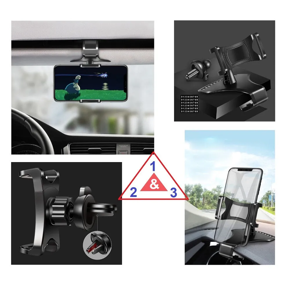 3 in 1 Car GPS Smartphone Holder: Dashboard / Visor Clamp   AC Grid Clip for LG G Flex, F340L - Black