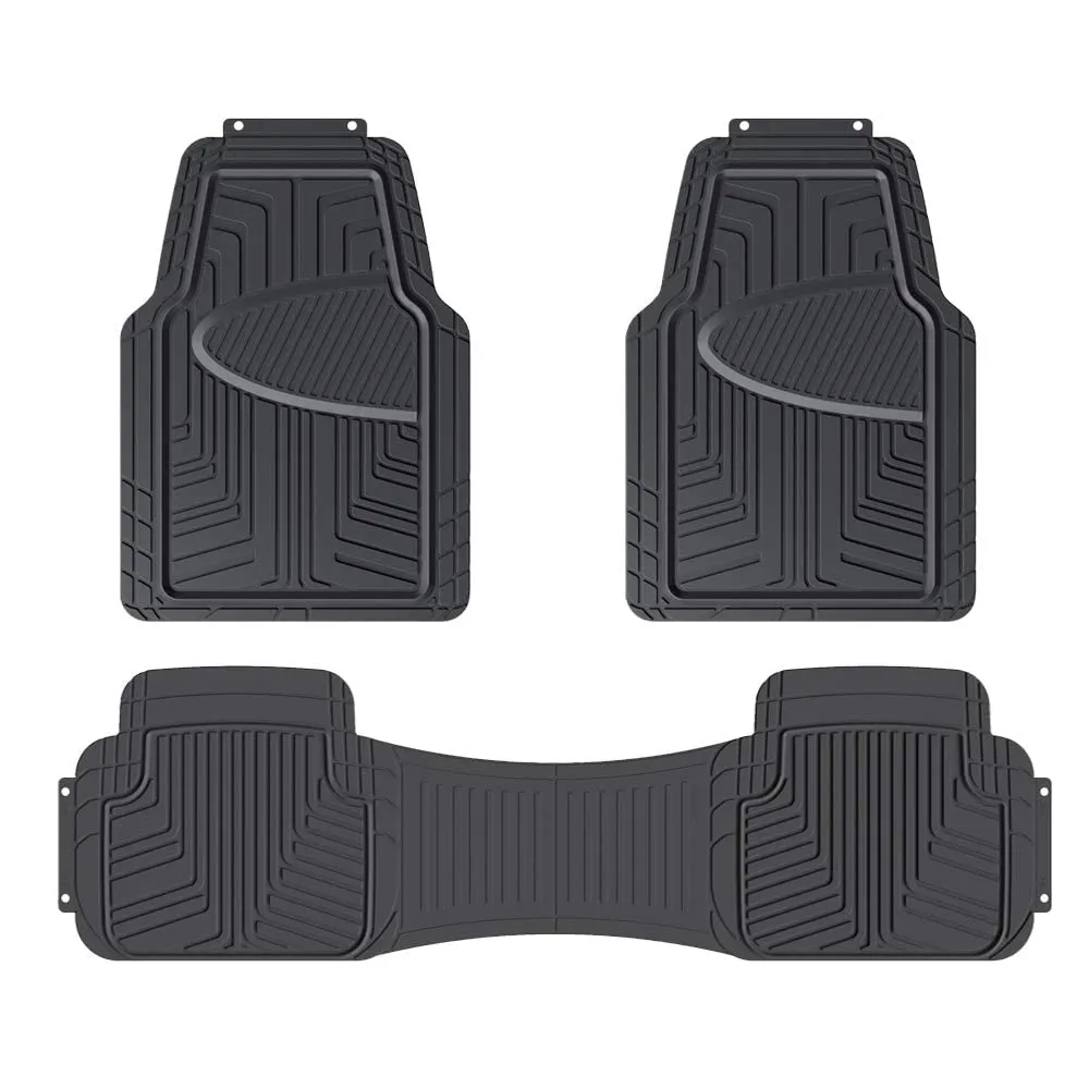 Amazon Basics 3-Piece Premium Rubber Floor Mat for Cars, SUVs and Trucks, All Weather Protection, Universal Trim to Fit，Black