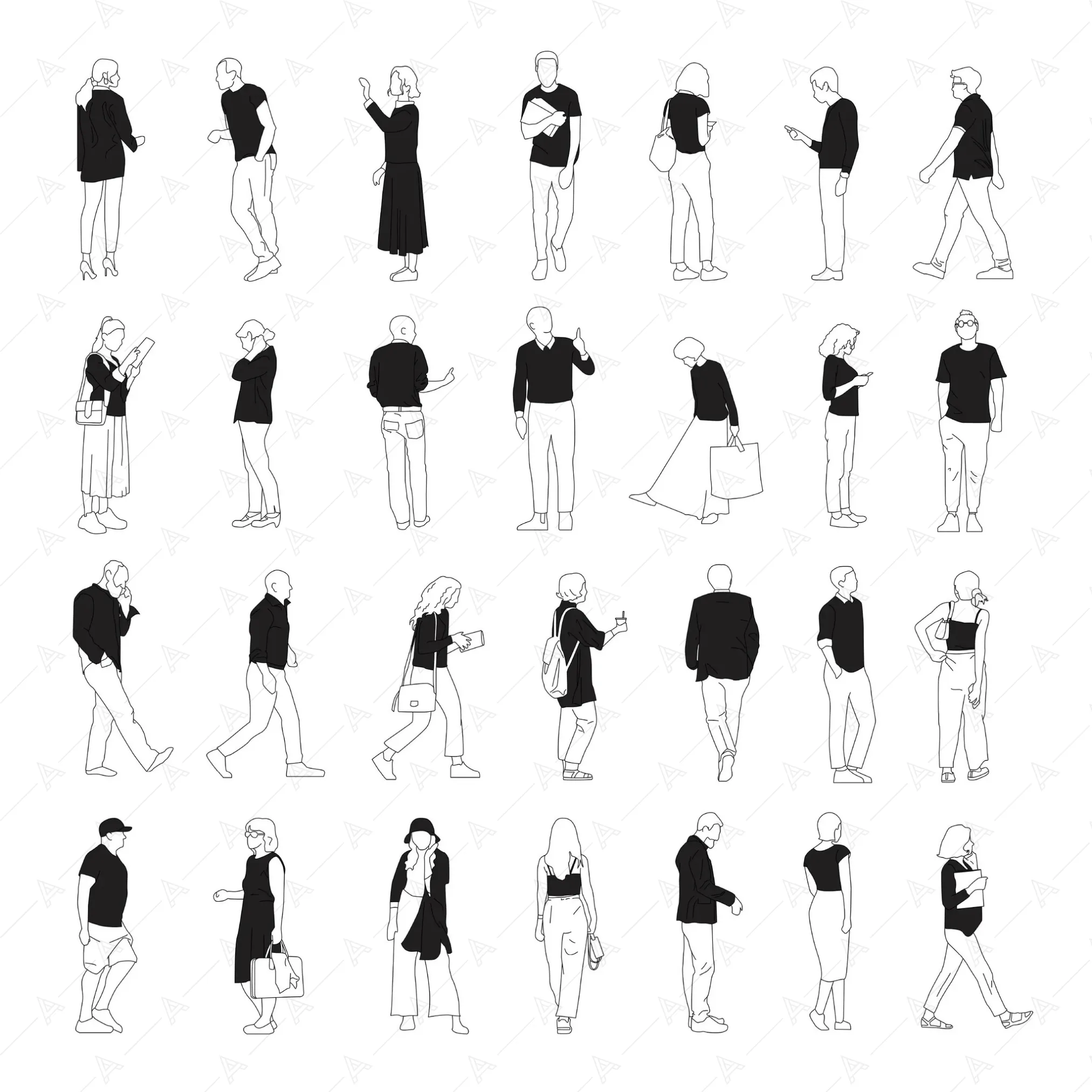 Architectural Elevation Life: 28 Vector People Drawings