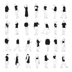 Architectural Elevation Life: 28 Vector People Drawings