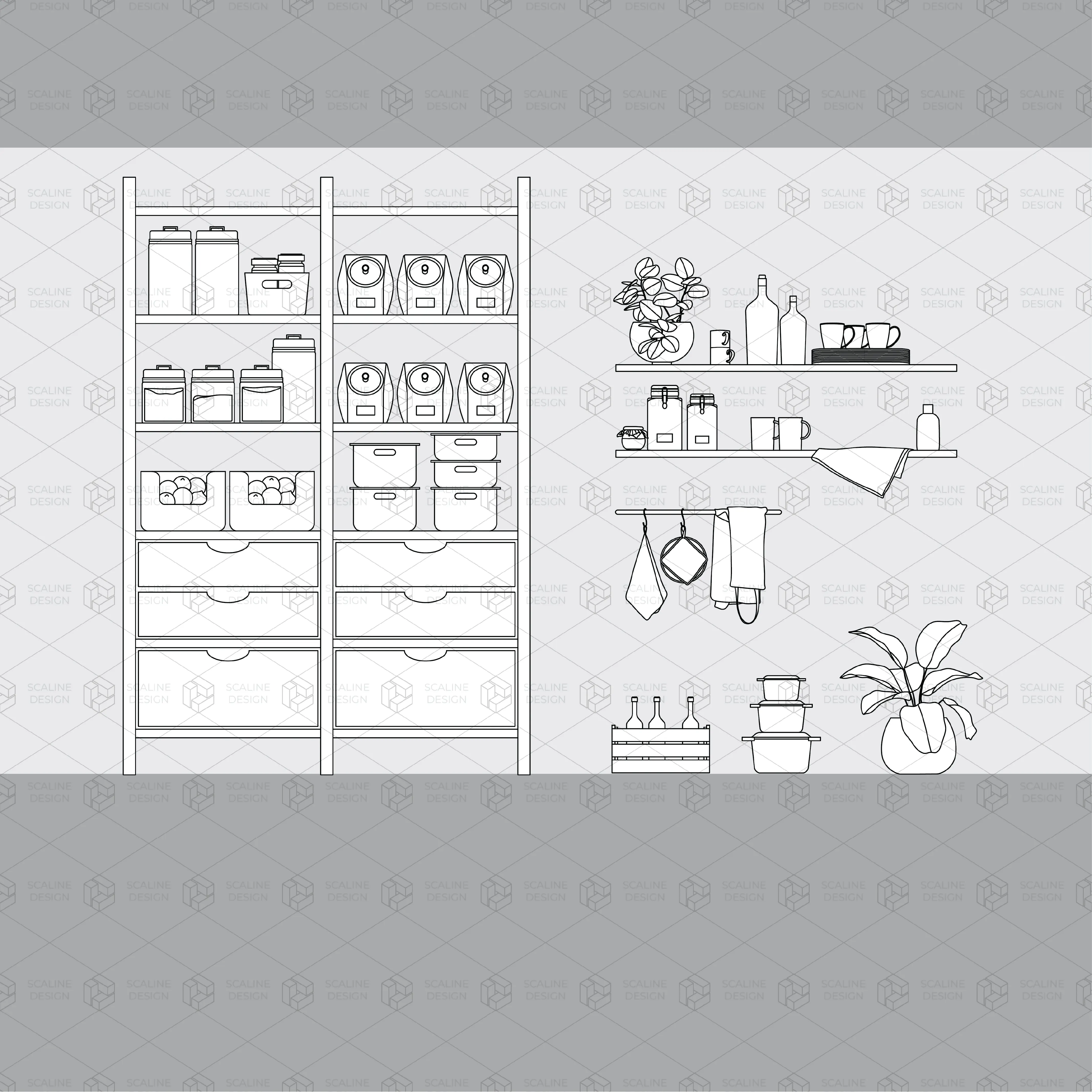 Cad & Vector Kitchen – Pantry Appliances And Decoration (Elevation)