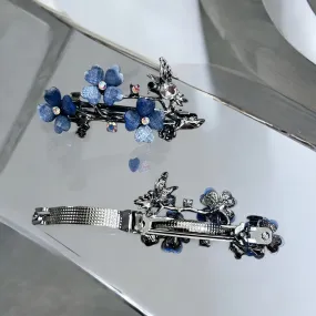 Flower with Stone type Spring Hairclip for Women - Blue