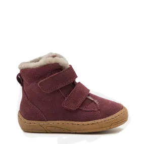 (G2110141-1 ) Children's Water-repellent Ankle Boots - MINNI SUEDE VELCRO Bordeux